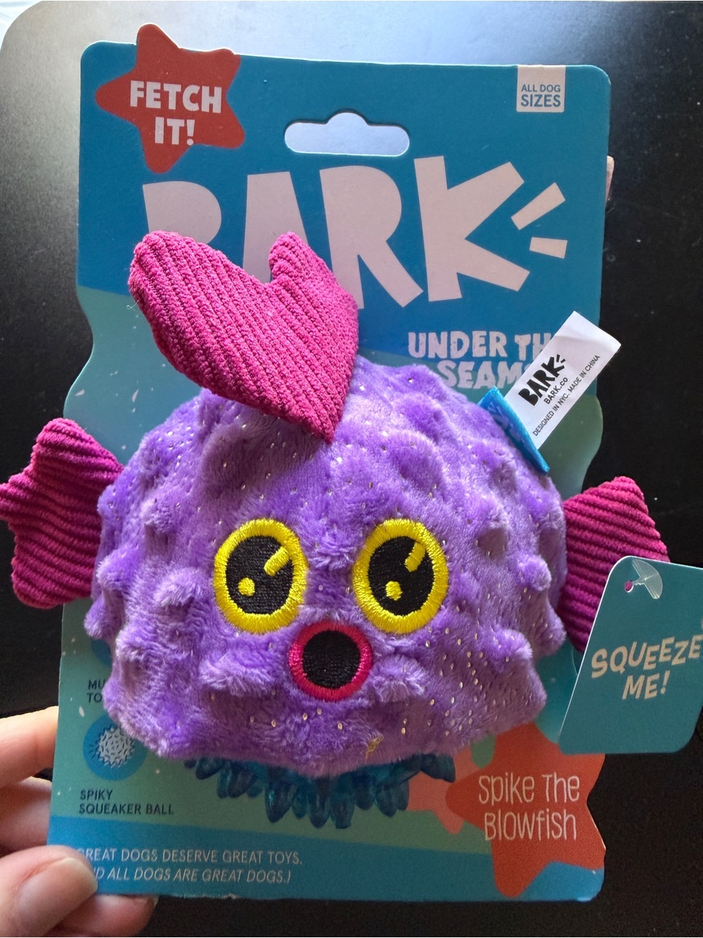 New Bark Under the Seams Sea Spike Blowfish Multi-Part Dog Toy All Size Squeaks